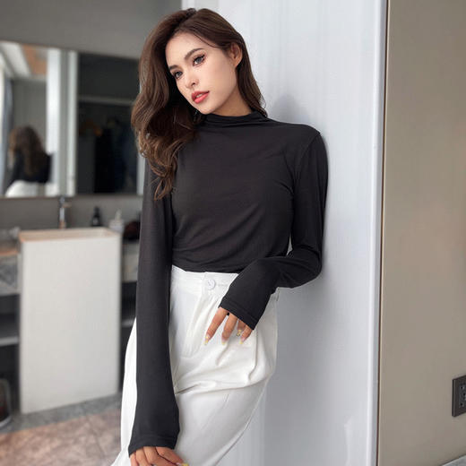 【69.9/任选5件！】无痕纯色打底衫新款，堆堆领上衣时尚养肤衣空调衫，防嗮衣慵懒宽松感-lm！ 商品图11