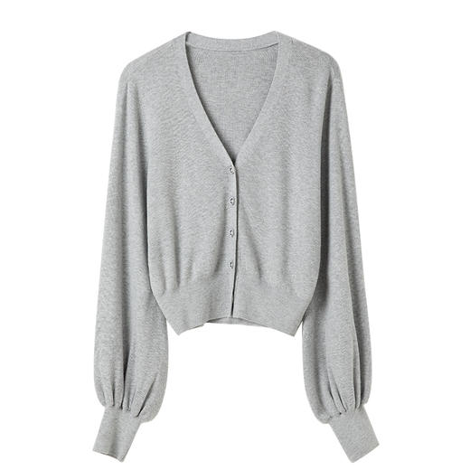 famecoco范可儿复古短款针织开衫女灯笼袖修身毛衣FAC1DE012 商品图5