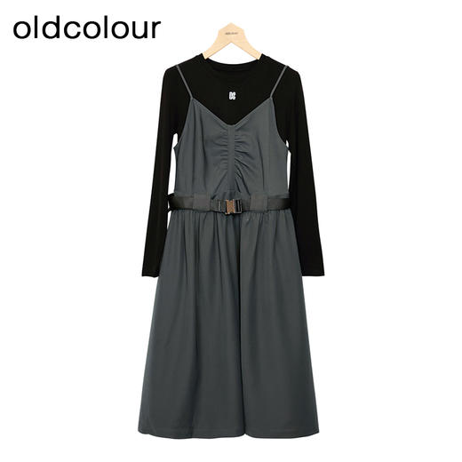 oldcolour吊带连衣裙套装春季新款气质通勤长袖中长裙女P12103406 商品图3