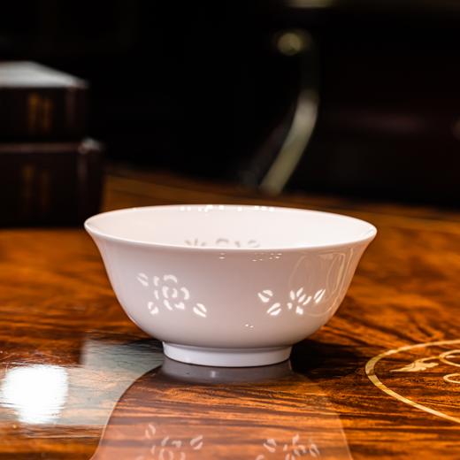 富玉  景德镇高温瓷餐具 玲珑玉牡丹饭碗10只装组合礼盒装 商品图1
