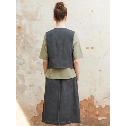 Famecoco范可儿纯棉牛仔包臀裙女士开叉半身裙中长款FAC1HA028 商品图1