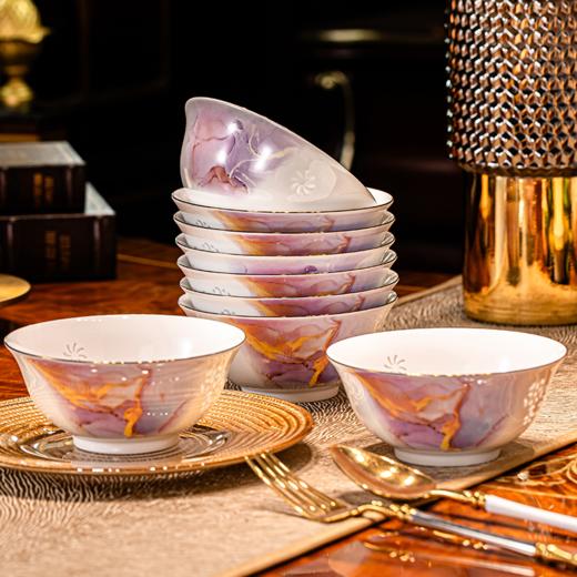 富玉  景德镇高温瓷餐具 新款高级感 10只装饭碗组合礼盒装 商品图0