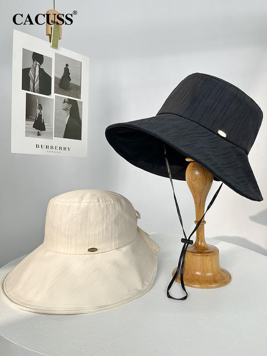 【2024春夏cacuss帽】CACUSS防晒帽子女春夏2024新款遮阳帽大檐防紫外线纯棉渔夫太阳帽CS240325 商品图0