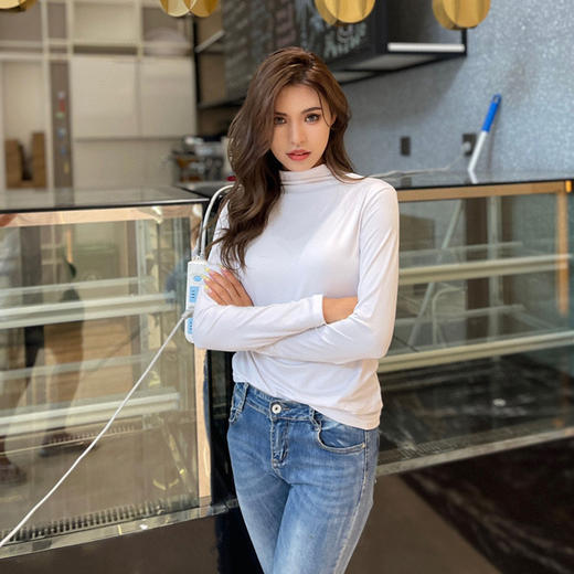 【69.9/任选5件！】无痕纯色打底衫新款，堆堆领上衣时尚养肤衣空调衫，防嗮衣慵懒宽松感-lm！ 商品图9