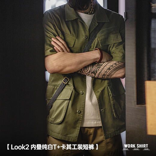 工装优选 美式复古M42四袋短袖衬衫军事风宽松廓形翻领衬衣男夏季 商品图4