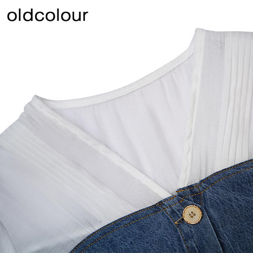 oldcolour牛仔连衣裙春季新款V领拼接高腰显瘦长裙女DP11107663 商品图3