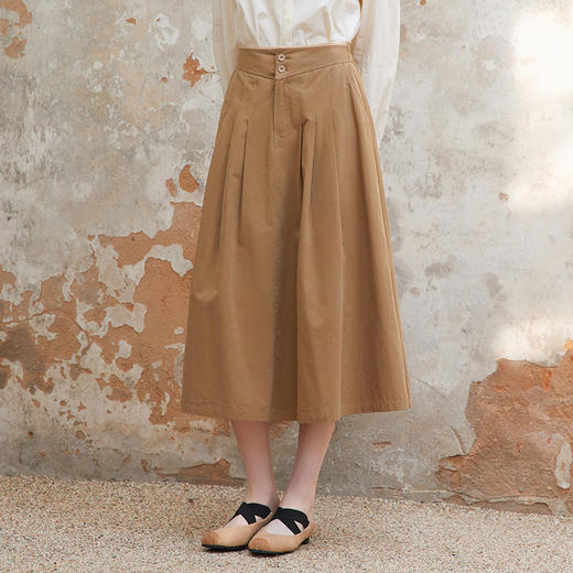 Famecoco范可儿松紧腰a字伞裙女士纯棉长款半身裙FAC1HA031 商品图1