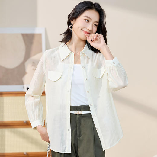 【精致百搭】罗蒙女士长袖衬衫休闲简约舒适可外穿轻薄款衬衫开衫女 商品图2