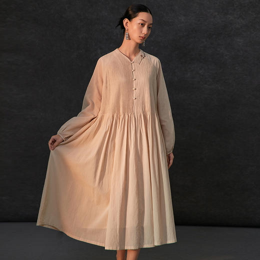 famecoco范可儿中式手工绣花长袖连衣裙女士宽松长裙FAC1FA001 商品图3