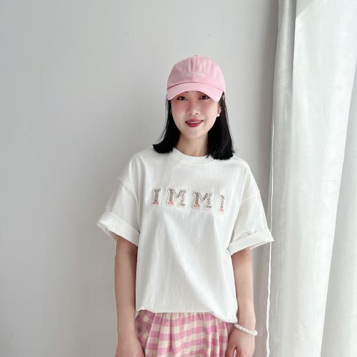 2024春夏新款 设计师款小众复古甜美钉珠亮片字母短袖T恤女 商品图1