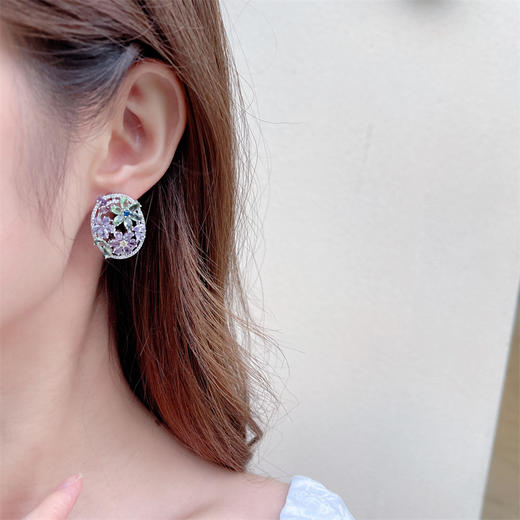 s925银针紫色花朵花卉耳环繁花似锦耳钉LY 商品图2