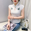 KQL-8116新中式国风蝴蝶刺绣盘扣短袖T恤小众气质修身打底上衣 商品缩略图1