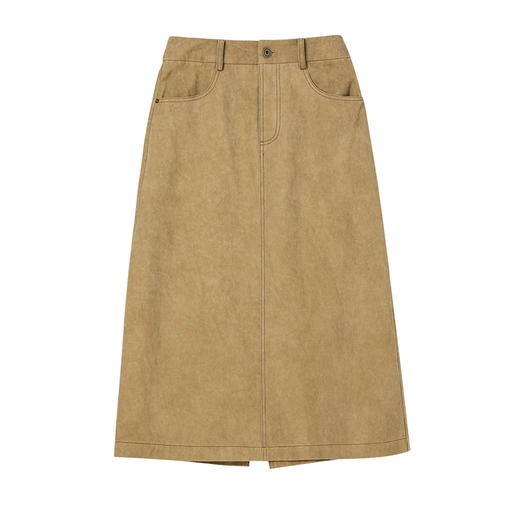 Famecoco范可儿纯棉牛仔包臀裙女士开叉半身裙中长款FAC1HA028 商品图5