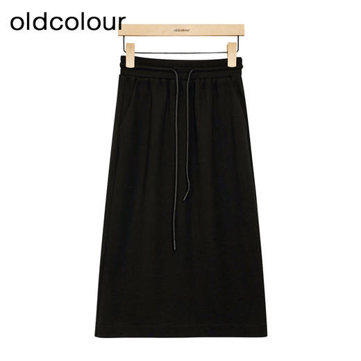 oldcolour黑色高腰半身裙春季新款松紧A字显瘦中长裙女GP11063614 商品图0