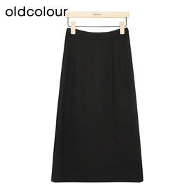 oldcolour黑色半身裙春季新款高腰复古A字显瘦中长裙女P11064408