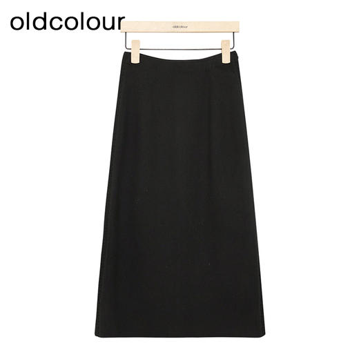 oldcolour黑色半身裙春季新款高腰复古A字显瘦中长裙女P11064408 商品图0
