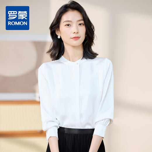 【知性优雅】罗蒙女士长袖衬衫圆领简约舒适百搭商务衬衫女 商品图0