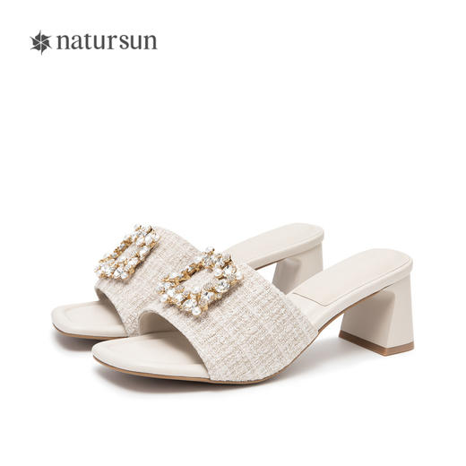 natursun耐冉女鞋小香风拖鞋女式夏季名媛气质高跟凉拖鞋N24307558 商品图4