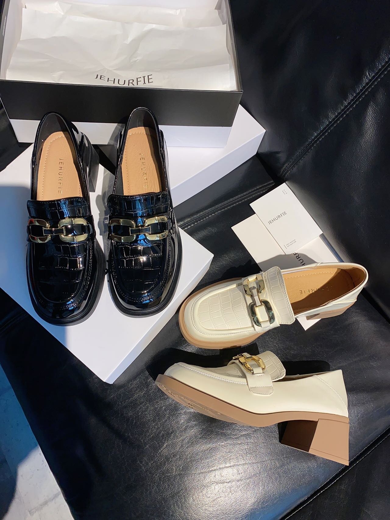 5.5cm粗跟软漆牛皮乐福鞋！纪华菲 JHF.超软漆牛皮粗跟5.5cm中跟乐福鞋2589【现场砍价】