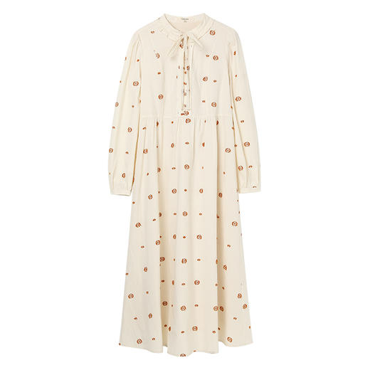 Famecoco复古浪漫绣花立领长裙女款长袖高腰连衣裙FAC1FA040 商品图7