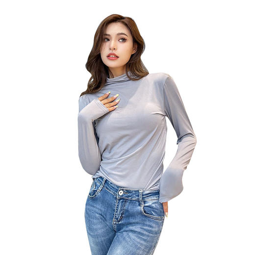 【69.9/任选5件！】无痕纯色打底衫新款，堆堆领上衣时尚养肤衣空调衫，防嗮衣慵懒宽松感-lm！ 商品图12