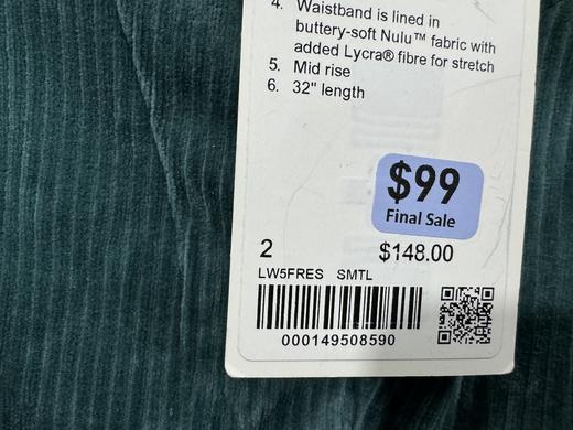 瑕疵Lululemon/露露乐檬 Scuba 女士32英寸灯芯绒速干柔软中腰阔腿裤 商品图2