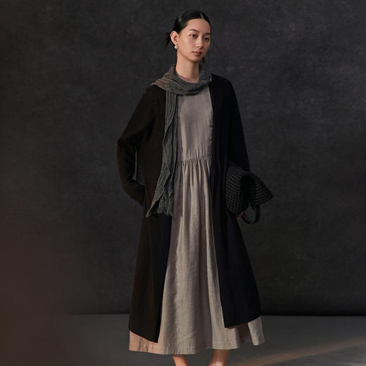 famecoco范可儿棉麻混纺毛衣开衫长款女士长袖针织衫FAC1DF002 商品图5