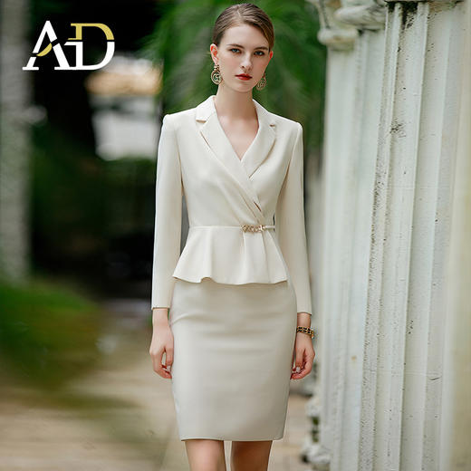 AD职业装气质女神范套装女时尚工作服秋季长袖假两件连衣裙工装裙 商品图1
