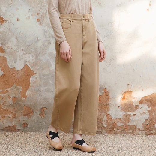 Famecoco范可儿全棉松紧腰阔腿休闲裤女士基础款长裤 商品图1