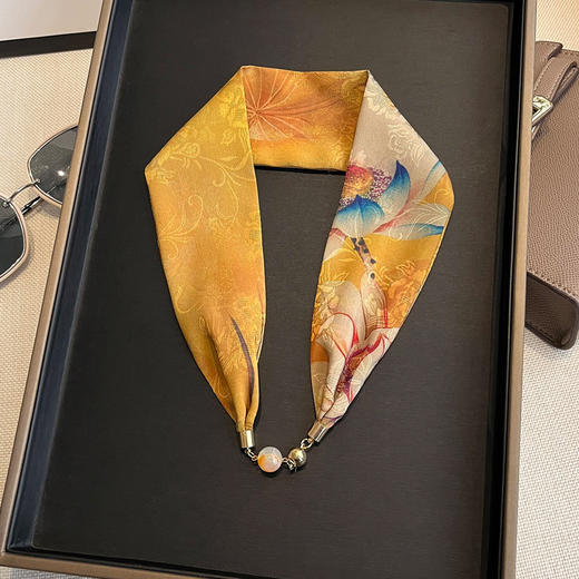 雀说 丝巾项链磁扣仿香云纱女小围巾锁骨链懒人磁吸扣高端围脖4ZF-31104 商品图2