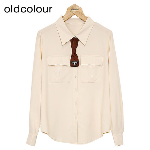 oldcolour纯色宽松衬衫春季新款气质翻领休闲简约上衣女P11013411 商品图0