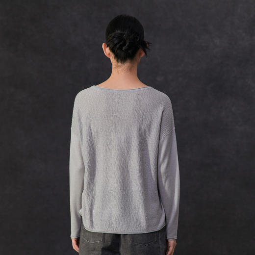 Famecoco基础款圆领长袖打底针织衫女套头纯色薄毛衣FAC1DB019 商品图4