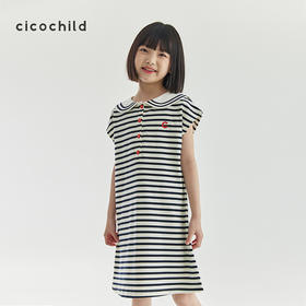 cicochild2024夏季新品女童海军领条纹连衣裙经典无袖A字公主裙