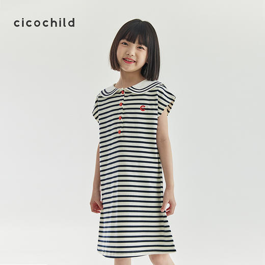 cicochild2024夏季新品女童海军领条纹连衣裙经典无袖A字公主裙 商品图0