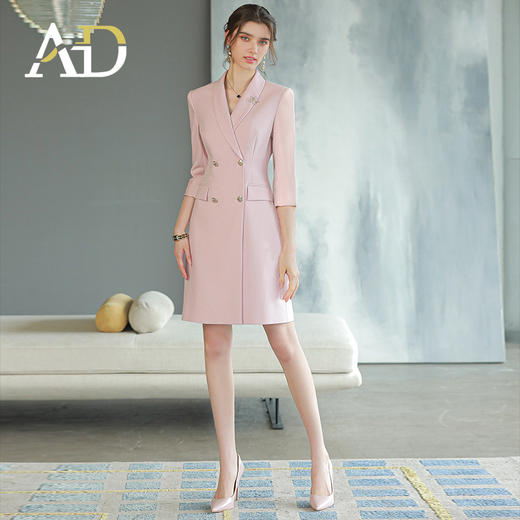 AD粉色职业连衣裙女播音主持人艺考正装学生面试演讲西装气质礼服 商品图2