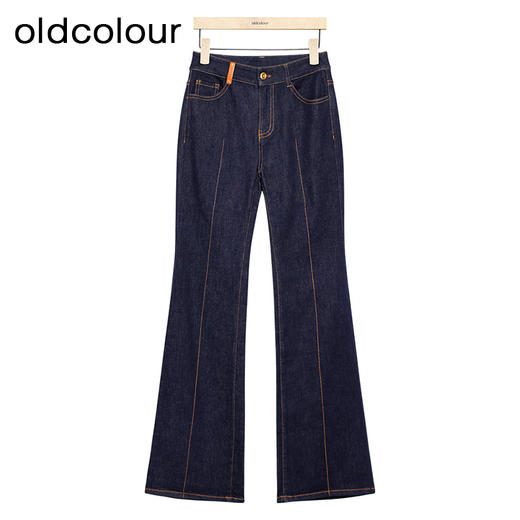 oldcolour蓝色牛仔裤春季新款复古高腰气质长款微喇裤女P13113105 商品图0