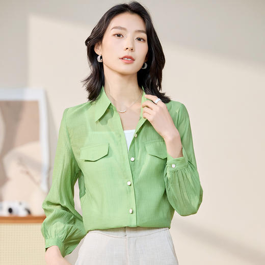 【精致百搭】罗蒙女士长袖衬衫休闲简约舒适可外穿轻薄款衬衫开衫女 商品图3
