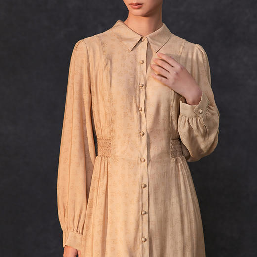 Famecoco范可儿女士碎花印花收腰长袖衬衫裙过膝长款FAC1FA002 商品图1