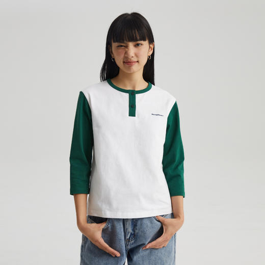 WassupHouse 女款半开襟七分袖T恤 商品图1