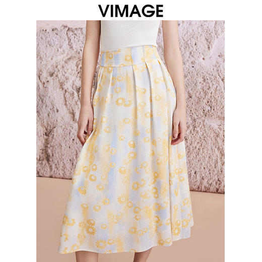 VIMAGE纬漫纪夏季新款优雅时尚高腰百搭印花半身裙V2106715 商品图0
