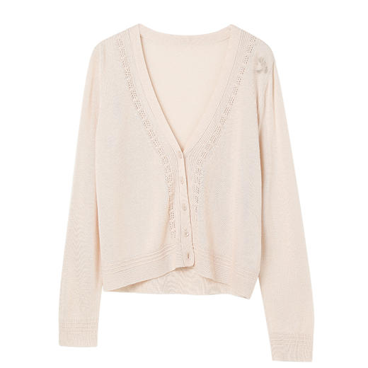 Famecoco范可儿v领短款毛衣开衫外套女长袖针织衫FAC1DE011 商品图6