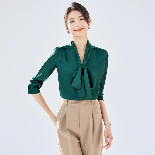 【知性优雅】罗蒙四季款女士长袖衬衫系带领结简约日常百搭清新衬衫女 商品图10