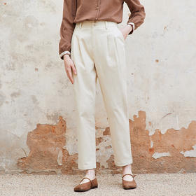 Famecoco范可儿双腰头纯棉拼接休闲裤女直筒休闲裤子