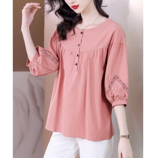 SMZ15224 2024夏季新款五分短袖衬衣宽松刺绣显瘦中年妈妈休闲套头上衣小衫 商品图1