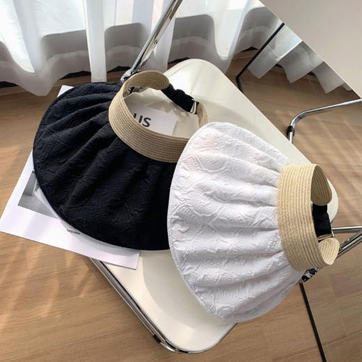 【夏季新品！时尚百搭】法式仙女草编压花空顶防晒帽女UPF50+！不挑脸型显脸小，佩戴自然方便，轻盈透气，持久耐用，防晒防紫外线，时尚花边，女夏季帽子防紫外线花边贝壳空顶帽，网红ins推荐！ 商品图4