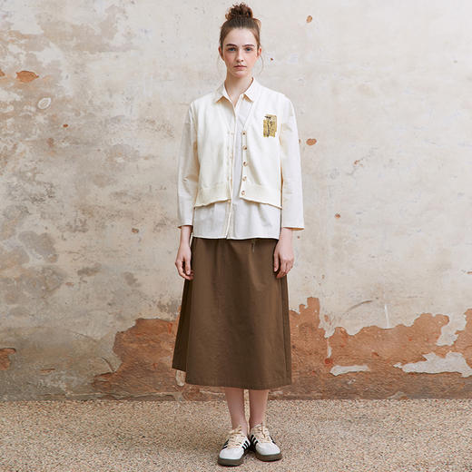 famecoco范可儿植物刺绣半身裙女松紧腰纯棉a字裙子FAC1HA011 商品图3