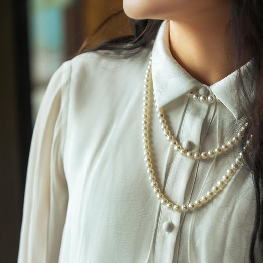 【林栖设计小店】提花衬衣拼真丝飞片优雅气质显瘦2024春夏新品中袖上衣女1942101 商品图7