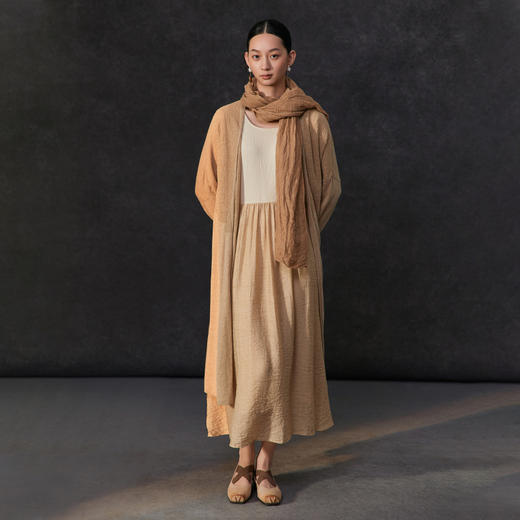 Famecoco假两件拼接极简连衣裙女士圆领气质过膝长裙FAC1FA010 商品图3