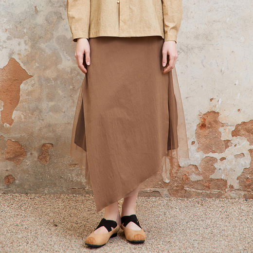Famecoco范可儿不规则拼接网纱半身裙女士纯棉长裙 商品图3
