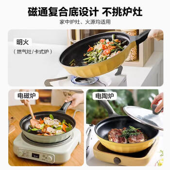 北鼎（Buydeem）不粘锅平底锅烤肉煎锅电磁炉燃气炒菜小鹅黄26cm /厨具 /烹饪锅具 /平底锅/煎锅/烤盘 商品图6